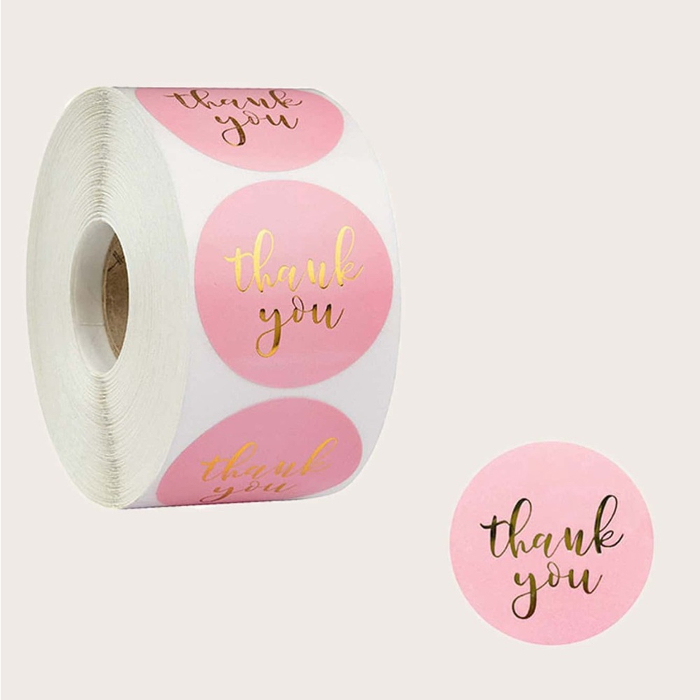 500 Black and Pink Thank You Stickers